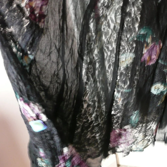 Women's Semi Sheer Lace Dress Fully Lined Loose Fitting Long Black Floral Goth - Picture 4 of 10